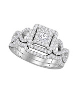 14kt White Gold Princess Diamond Bridal Wedding Engagement Ring Band Set... - £1,118.29 GBP