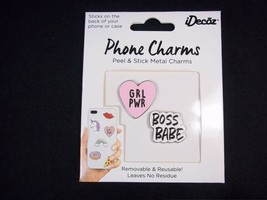 Metal &amp; enamel phone charms 2 pack Grl Pwr Boss Babe no residue peel &amp; s... - £3.09 GBP