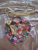 I Love Artesenal Handmade Mexican Bag Purse Heart Shaped Paisley  - $38.77