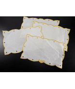 4 Vintage Oblong Doily White Cotton w/ Gold Borders 7 1/4&quot; x 4 1/4&quot; Doilies - $103.18 MXN