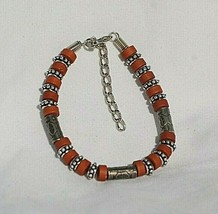 Costume Jewelry Bracelet w Brown &amp; Metal Beads Lobster Clasp - £7.11 GBP
