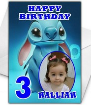 STITCH Photo Upload Birthday Card - Disney Personalised Disney Birthday Card - £4.28 GBP