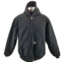 Vintage CARHARTT Hooded Black Full Zip Quilt Lined Canvas Jacket J140-BL... - $82.75