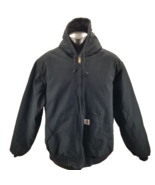 Vintage CARHARTT Hooded Black Full Zip Quilt Lined Canvas Jacket J140-BL... - £59.39 GBP