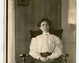 Woman in White Blouse and Long Black Skirt in a Wooden Chair Real Photo ... - $11.88