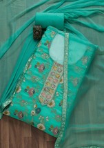 salwar kameez unstiched suit fabric with dupatta Sea Green Tissue - £115.36 GBP