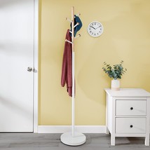 White Corner Coat Rack With 6 Hooks And Wood Accent, Freestanding, By, 0... - $42.97