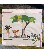 Vintage Embroidery African Scene Baobab Tree Safari Nursery Wall Art Tap... - $190.37 MXN