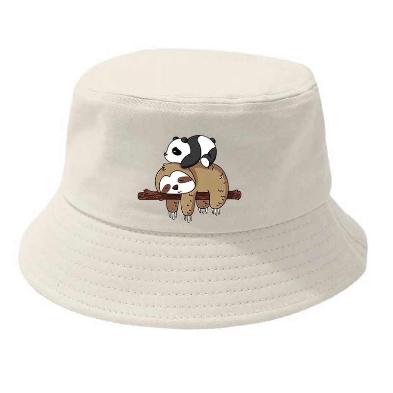 Sleep Lazy Panda Sloth Printed Bucket Caps Multiple Colors Cartoon Fisherman Hat - £12.93 GBP+