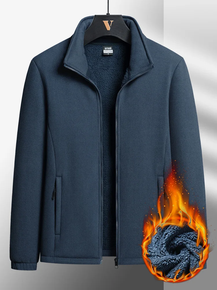 Winter Thick Fleece Men&#39;s Warm Jacket 2022 New Stand Collar Solid Color Zip Up C - £155.37 GBP