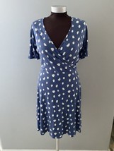 41 Hawthorne Dress Womens M Blue &amp; White Spot Faux Wrap V Neck Stretchy ... - £19.46 GBP