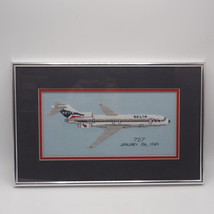 Vintage Boeing 727 Delta Embroidered Cross Stitch Framed Airplane Art - $279.42