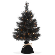 2FT Pre-Lit Artificial Mini Tabletop Christmas Tree with Lights ( Black ... - £43.27 GBP