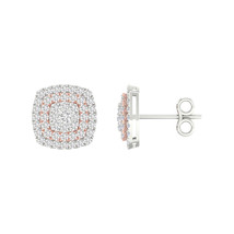 14kt Two-tone Gold Womens Round Diamond Square Cluster Earrings 1 Cttw - £982.40 GBP