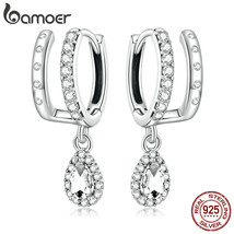 925 Silver Double-Layer Earrings Inlaid with Brilliant Zirconium Geometric Water - £20.52 GBP