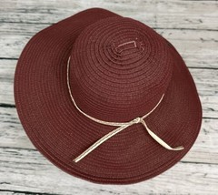 Peter Grimm Women&#39;s Straw Wide Brim Beach Sun Hat Brick Red Ribbon Trim One Size - £23.67 GBP