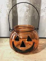 Jack-o&#39;-Lantern Pumpkin Glass Candle Holder Tea Light Halloween Home Decoration - £4.88 GBP