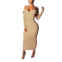 Womens Casual Sexy Sweater Dress Solid Off Shoulder Slim Knit Sweater Bodycon Ma - £44.04 GBP