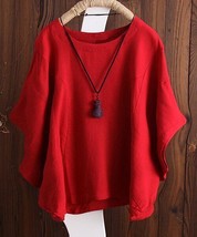 Izuria Red Drop-Shoulder Cape-Sleeve Top- 3XL - £15.40 GBP