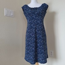 Vintage 90s Summer Dress Sz 5/6 Floral Blue Cottagecore Cap Sleeves Ruch... - £22.25 GBP