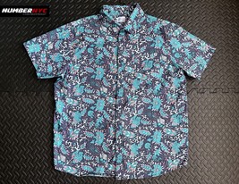 Hurley Mens Short Sleeve Button Down Shirt Size L Blue Pink Feather Skulls Reef - £27.36 GBP