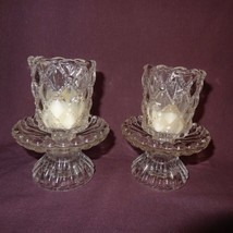 Pair PartyLite Quilted Clear Glass Votive Candle Holders 4 inch - £14.89 GBP