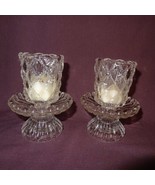 Pair PartyLite Quilted Clear Glass Votive Candle Holders 4 inch - £14.78 GBP