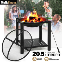 22&quot;Black Round Fire Pit [Log Grate+Spark Screen+Poker] Outdoor Wood Burning Bowl - £108.36 GBP