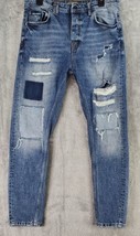 Zara Man Jeans Mens 31 Blue Denim Distressed Ripped Patch Button Fly Ski... - $35.63