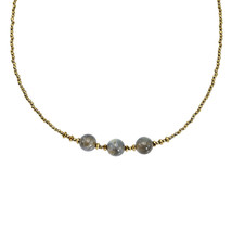 Celestial Beauty Three Round Labradorite Fashion Gold Beads Necklace - £16.46 GBP
