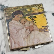Vintage Compact Mirror Victorian Art Cover Mother With Baby 2.5&quot; Square  - £9.46 GBP