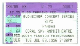 Styx Kansas Concerto Ticket Stub Luglio 9 1996 Occidente Palma Spiaggia Florida - £26.04 GBP