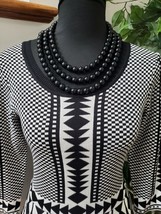 Nina Leonard Black/White Rayon Round Neck Long Sleeve Knee Length SweaterDress M - £25.57 GBP