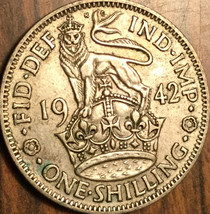 1942 UK GB GREAT BRITAIN SILVER SHILLING COIN - English crest - - $6.95