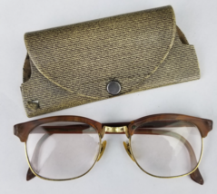 vintage men&#39;s 1950&#39;s eye glasses s/o USA 20mm gold tone tortoise case DA... - $367.22 MXN