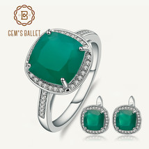 9.62ct Natural Green Agate Stud Earrings Ring Set 925 Silver Vintage Gemstone Fi - £74.86 GBP