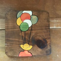 Estate Barbara Burgess Signed Small Wood Inlaid Balloon Man Wooden Plaque Wall - £10.46 GBP