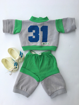 Vtg Authentic Cabbage Patch Kids Jogger Outfit Clothes Shoes Green Gray 16&quot; Doll - £25.03 GBP