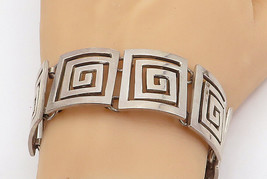 MEXICO 925 Sterling Silver - Vintage Shiny Greek Key Chain Bracelet - BT2934 - £151.36 GBP