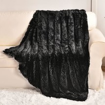 Yusoki Black Faux Fur Throw Blanket,2 Layers,50&quot; X 60&quot;, Soft Fuzzy Fluff... - £33.41 GBP