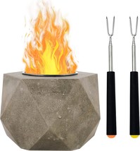 Concrete Tabletop Fire Pit Mini Personal Fireplace And 2Pcs Marshmallow, Grey - £41.55 GBP