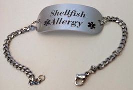 Medical Shellfish Allergy Aluminum Bracelet with 7" Stainless Steel Lt. ... - $23.95