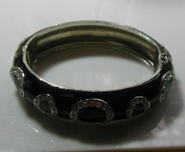 Lia Sophia Black Enamel Clear Rhinestone Hinged Bangle Bracelet - $13.85