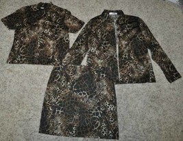 Womens Skirt Set Rafael 3 Pc Brown Leopard Cardigan, Shirt &amp; Skirt-size M - £18.15 GBP