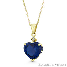 Heart-Shape Simulated Sapphire &amp; Clear Cubic Zirconia CZ 14k Yellow Gold Pendant - £60.15 GBP+