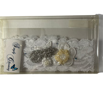 Wedding White Lace Garter with Applique Rhinestone Charm Blue Crystals G... - $25.16