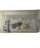 Wedding White Lace Garter with Applique Rhinestone Charm Blue Crystals G... - $34.39 CAD