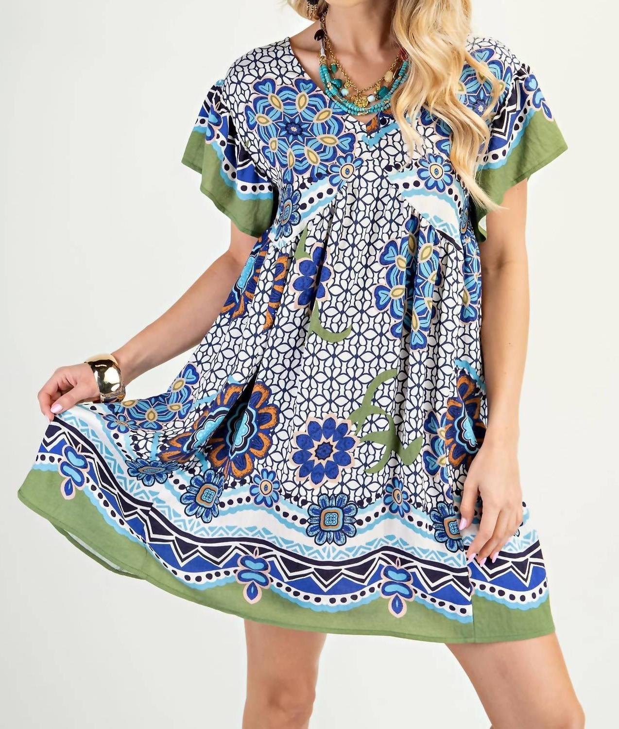 Gigio Printed V-Neck Mini Dress White Multi - $35.00