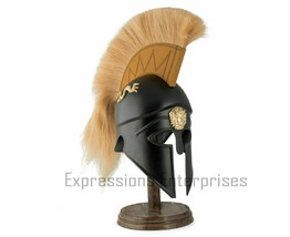 Medieval Greek Corinthian Helmet With plume Battle ready Black antique Helmet - £105.84 GBP