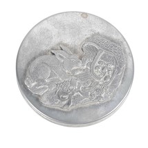 Easter Rabbit Bunny With Basket Tin Decor Piece Pewter Vintage Spring - £13.87 GBP